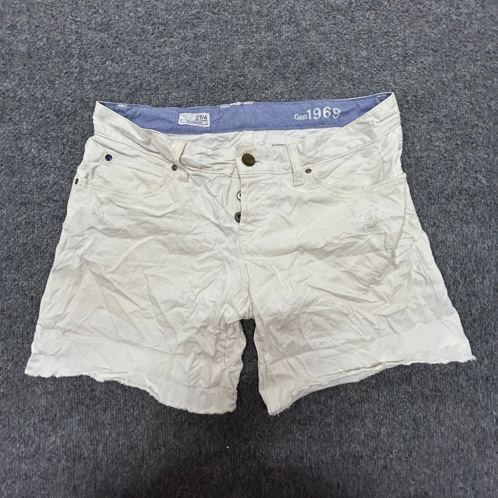 Gap Shorts Womens Size 27/4 White Boyfriend Denim Raw Hem Button Fly Stained